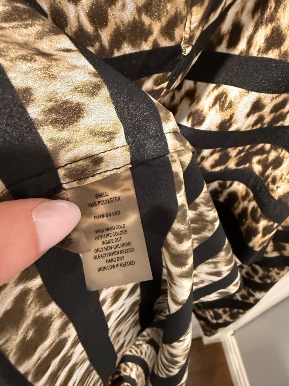 Calvin Klein Black and Tan Striped Leopard Print Button-Up Blouse - Picture 5 of 5